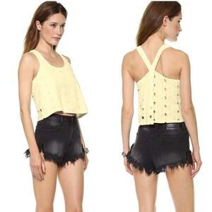 House of Harlow light yellow cotton eyelet cropped tank - S